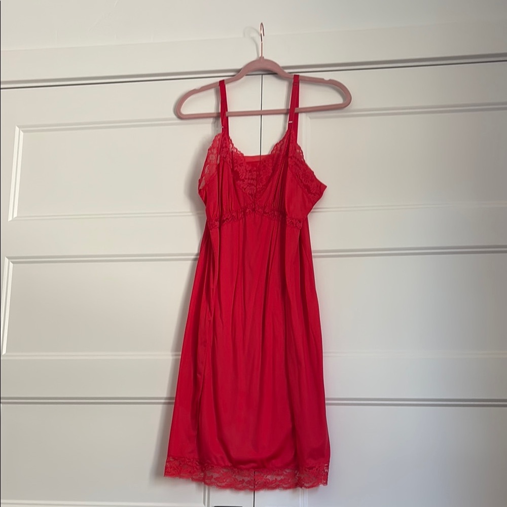 Elegant Red Lace Trim Nightgown